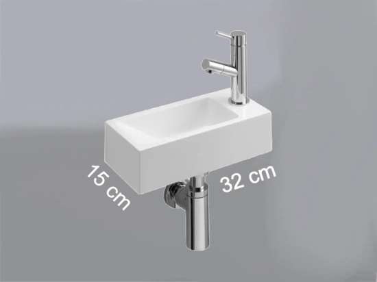 Lave-mains pour toilettes, suspendu et compacte, parfait pour les espaces restreints, Largeur 32 cm, Profondeur 15 cm, Hauteur 9 cm, résine minéral, Livraison 5-7 jours OFFERTE.